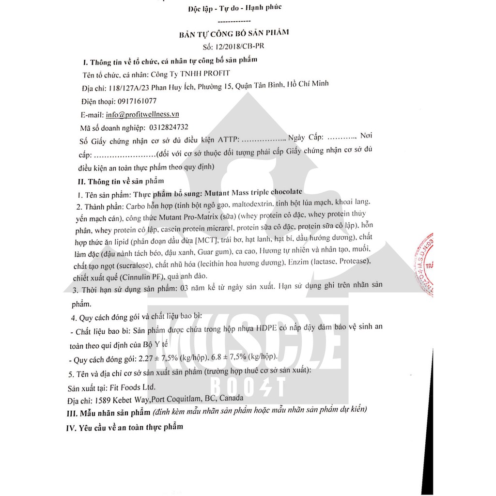 Mutant Mass 15lbs hỗ trợ tăng cân tối đa