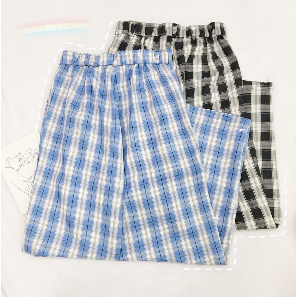 Quần Kẻ Caro SIMPLE Dáng Suông Ống Rộng Ulzzang