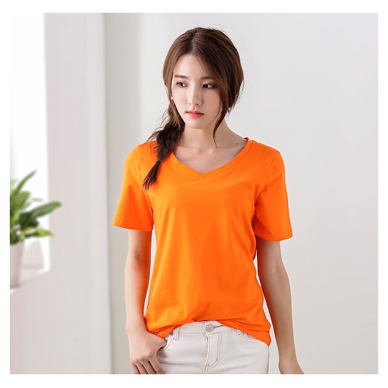 Áo phông cotton thun unisex trơn form rộng  dáng basic tay lỡ cổ tim thoáng mát, co giãn 4 chiều A04