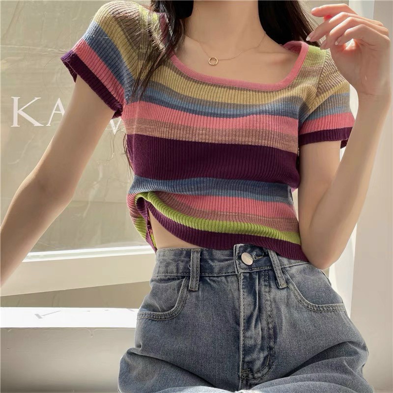 Áo len mongtoghi sắc màu cầu vồng cổ U - bigsize mặc được