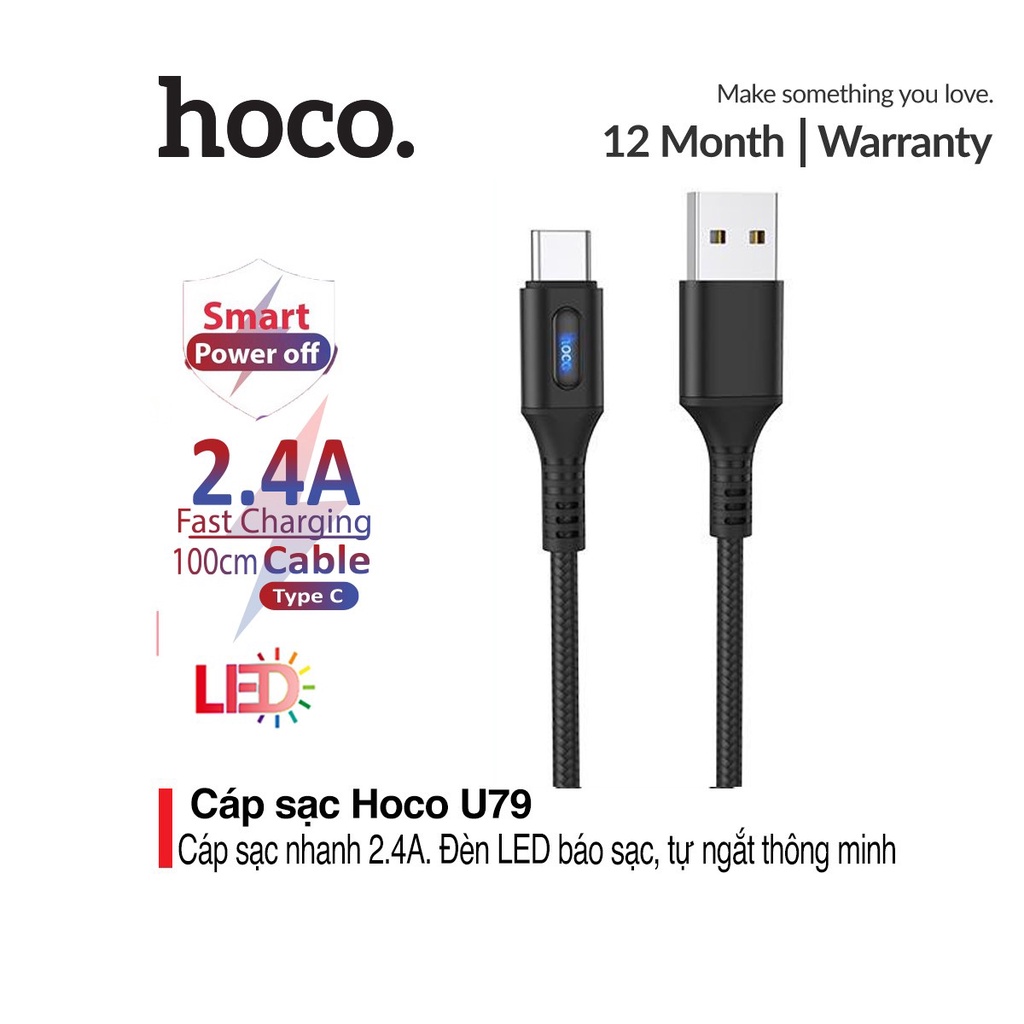 Cáp sạc tự ngắt Hoco U79, Sạc nhanh tự ngắt khi đầy pin - micro/typec/lightning - Bỏa hành 06 tháng