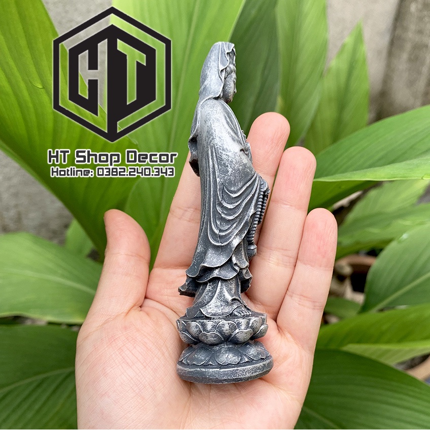 Tượng Mẹ Quan Âm 11cm đá xám trang trí nội thất nhà cửa- phong thủy- thờ cúng