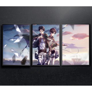 BỘ 3 TRANH CANVAS ANIME ATTACK ON TITAN  treo tường in theo yêu cầu - LEVI, EREN