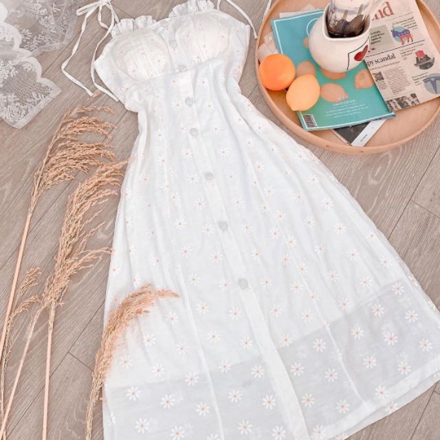 Đầm Hai Dây Hoa Cúc Nhí - Đầm Xinh - Đầm Tiểu Thư - Ảnh Thật Shop Tự Chụp| Gen_X |