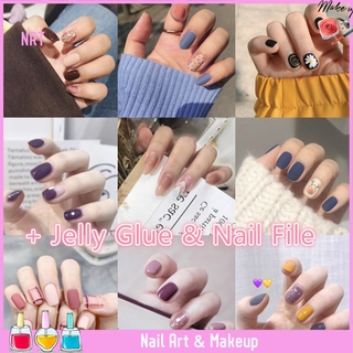 [Hàng mới về] Bộ 24 móng tay giả nhiều họa tiết dễ thương thời trang kèm keo dán