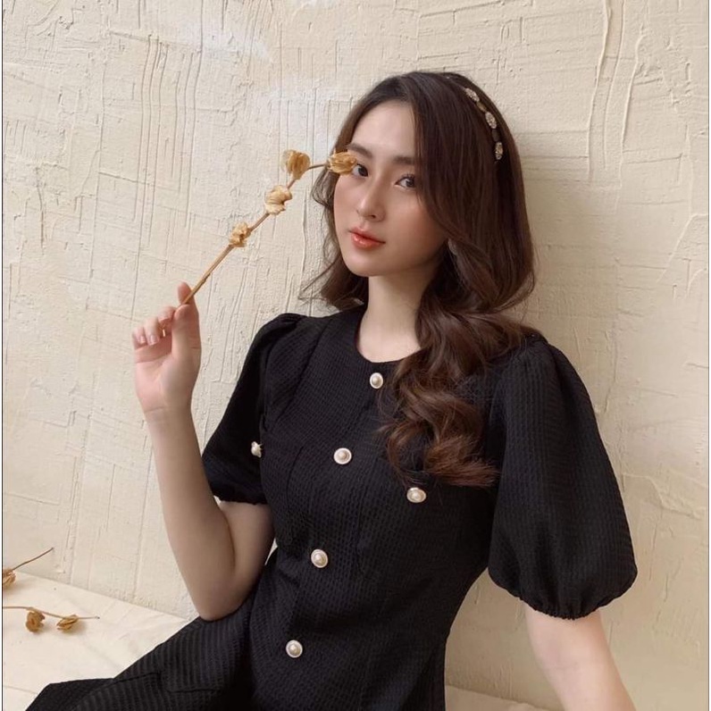 Đầm dự tiệc công sở phối nút sang trọng Mina Dress