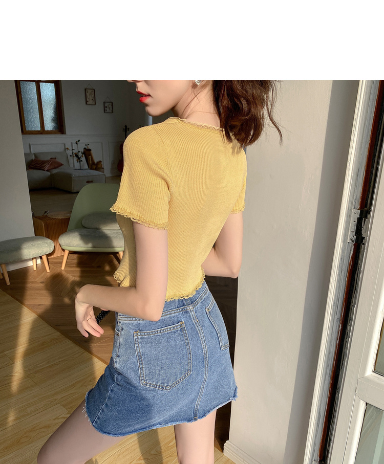 Áo croptop dệt kim SUXI phối ren phong cách hàn quốc xinh xắn cho nữ