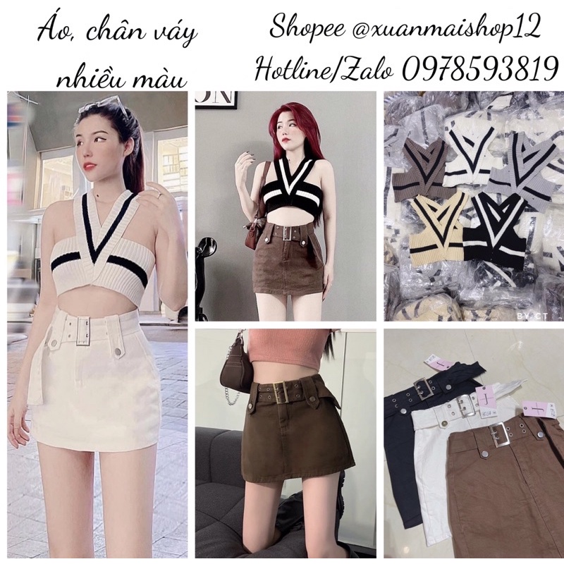 [FREESHIP] Chân váy jeans nữ form chữ A kèm đai, có chân váy kaki jeans màu đen, nâu, trắng, có áo croptop