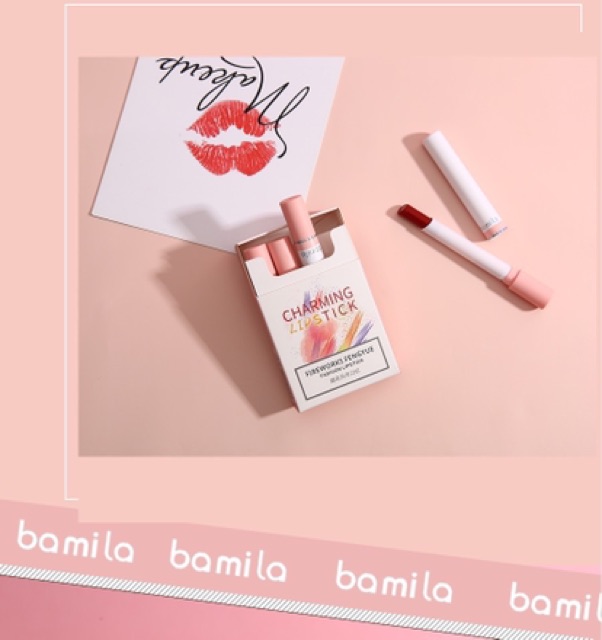 Set 4 Son sáp thỏi Charming lipstick Bamila hình bao thuốc