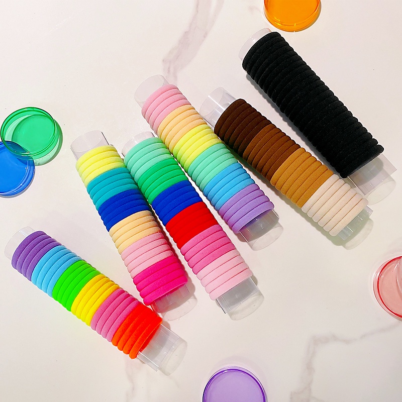 Set 24 Dây Buộc Tóc Cao Su Nylon Mềm Co Giãn Nhiều Màu Sắc Cho Bé Gái