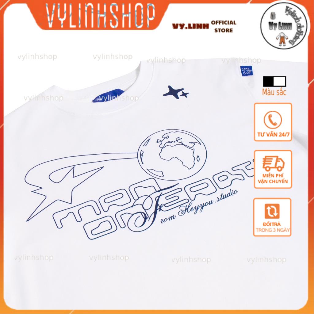 Áo Thun Nam VYLINHSHOP Cotton Mát in 5D Cao Cấp Áo thun MAN ON EARTH HEYYOU Form Rộng Unisex Đen,Trắng