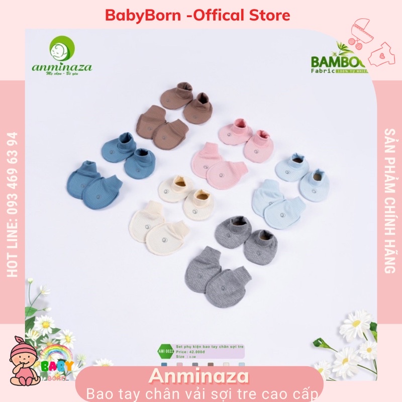 Bao tay chân sơ sinh Anminaza chất sợi tre tăm bamboo mềm mịn, thoáng mát cho bé