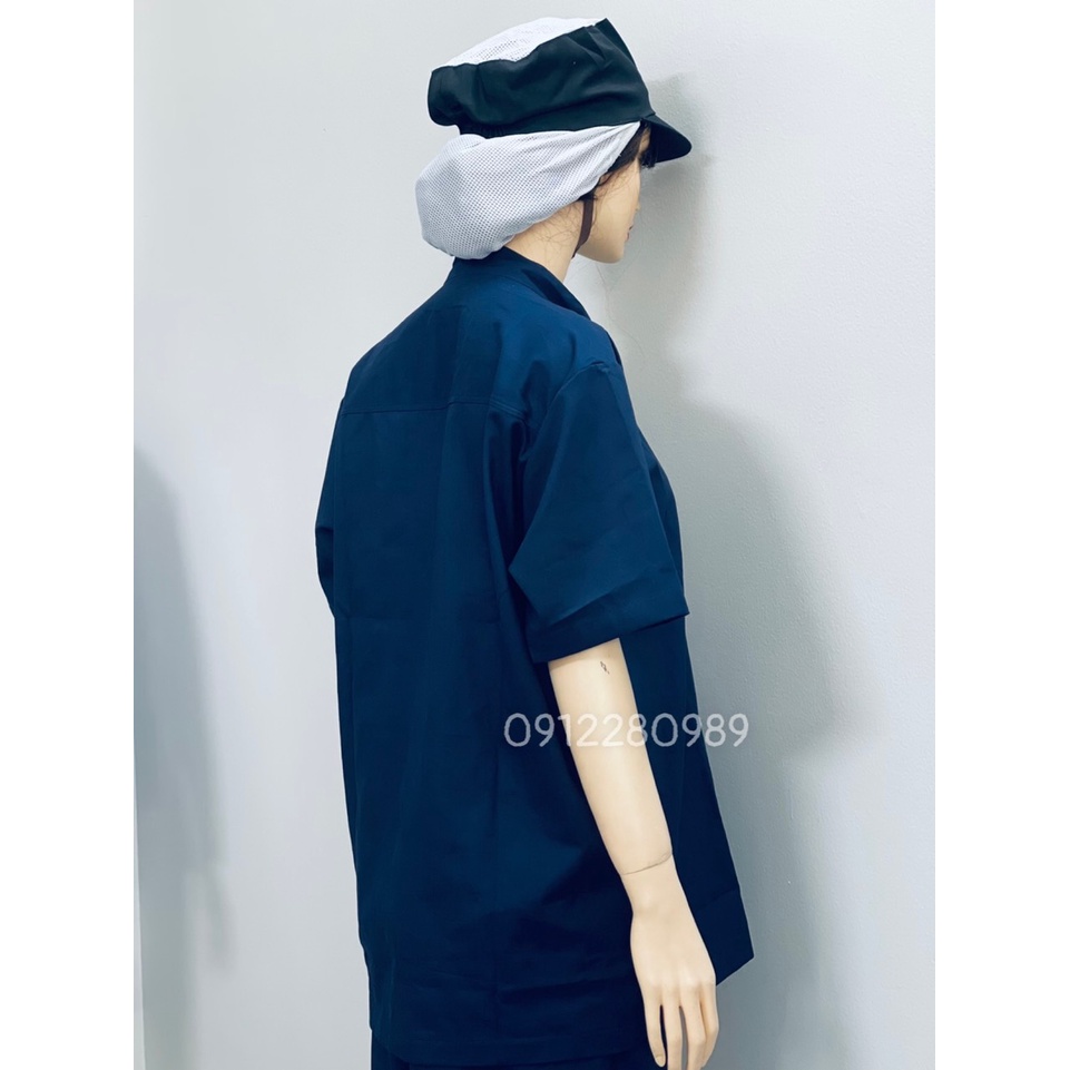 [Áo+Quần+Mũ] Đồng Phục ngành Thực phẩm, Thủy sản tay ngắn màu xanh vải kaki dày dặn _ Hình chụp thật