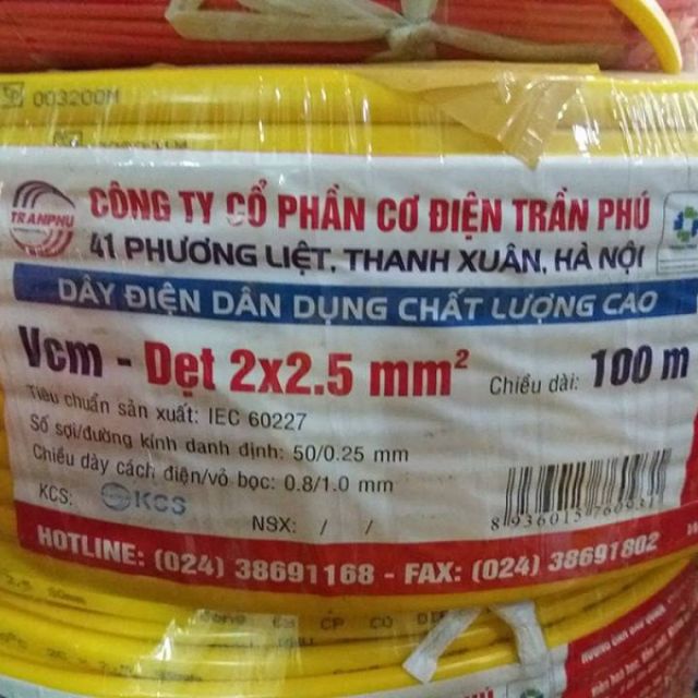 (HÀNG CHÍNH HÃNG)Dây Điện Đôi Trần Phú 2x1.0, 2x1.5, 2x2.5 Giá Bán Theo Mét (cắt theo yêu cầu)