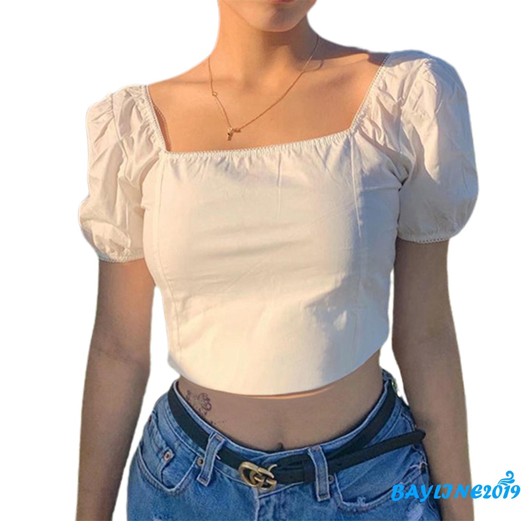 Áo Lửng Tay Phồng Hở Lưng Gợi Cảm Dành Cho Nữ