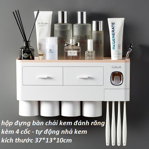 Kệ , Hộp Đựng bàn chải kem đánh răng kèm 4 cốc , nhựa ABS cao cấp , miếng dán cường lực chắc chắn