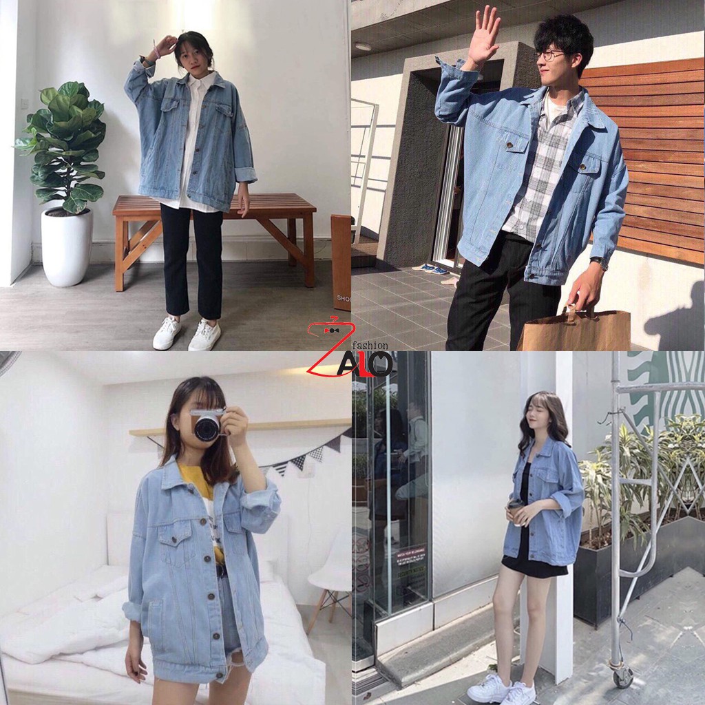 Áo khoác jean Unisex Form Rộng BASIC Áo khoác bò Nam Nữ trơn Cao Cấp nhiều màu Unisex Zalofa