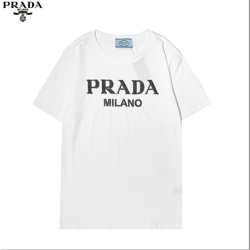 PRADA Áo Thun Nữ Tay Ngắn Cổ Tròn Có In Chữ Bọt Nhỏ Phía Sau 2 1