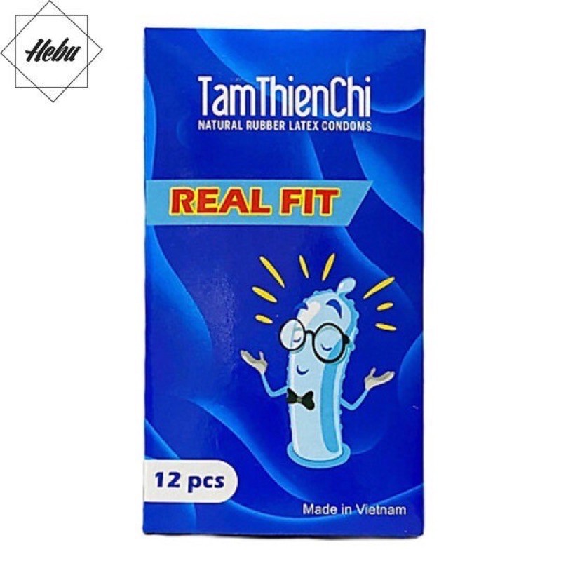 Bao cao su siêu mỏng Tâm Thiện Chí Real Fit nhiều gel bôi trơn hộp 12 bao