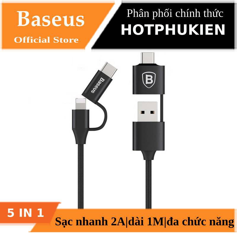 Dây cáp sạc và đồng bộ đa năng 5 in 1 Type-C - Lightning - Micro USB - Type-C OTG Baseus Multifunctional - Chính hãng