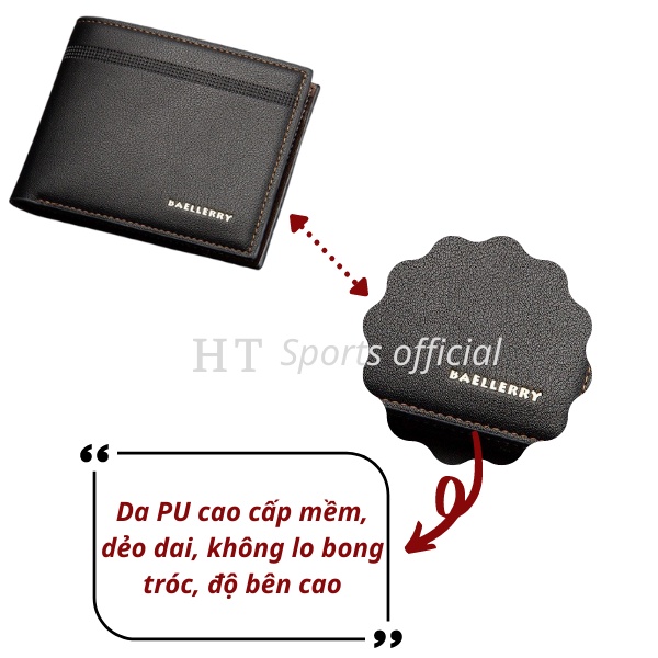 Bóp ví nam gập đôi Baellerry HT Sports da Pu siêu bền nhiều ngăn đựng tiền, thẻ siêu tiện lợi