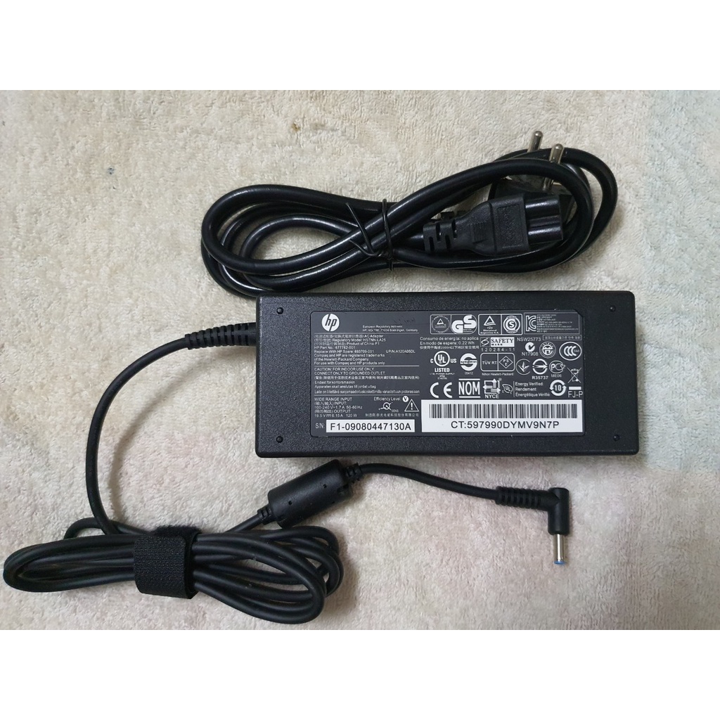Adapter Sạc zin laptop HP 120w (19.5v-6,15A) đầu kim nhỏ dùng cho các dòng hp dùng đầu kim xanh nhỏ