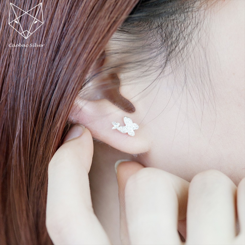 Khuyên Tai Bạc Ta Caobac Silver Bông Nụ Bạc Họa Tiết Cánh Bướm Xinh Xắn Đơn Giản Hợp Làm Quà Tặng Lịch Sự Cho Nữ