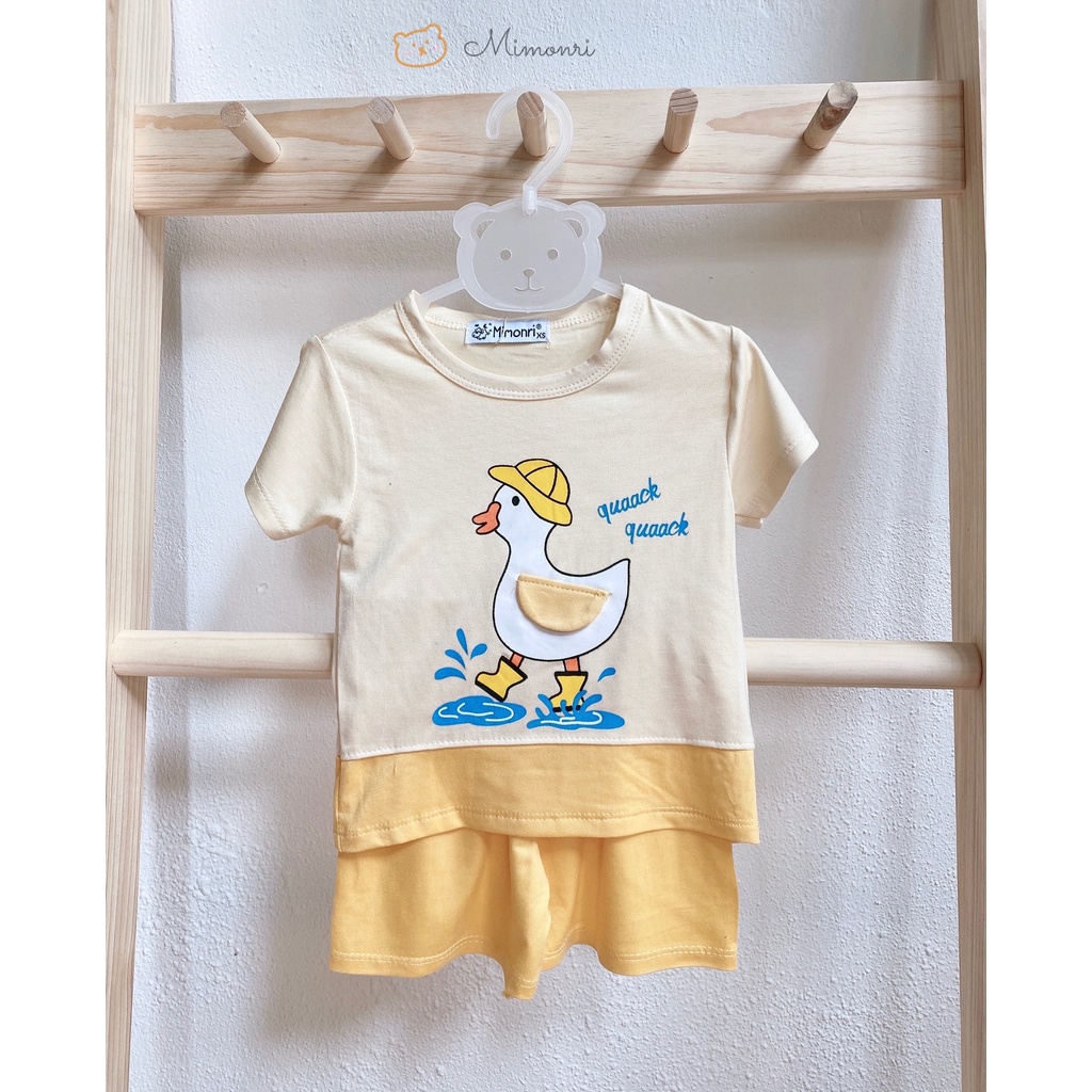 [SALE] Bộ Cộc Tay Cho Bé Gái, Bé Trai KIMCHIBABY Vải Thun Lạnh Voi Hồng Vịt Vàng Phối Viền, Đồ Bộ Cho Bé Mặc Nhà KW2205