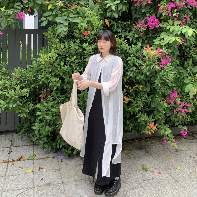 WEDNESDAY Áo sơ mi chất vải tơ linen dáng dài hàn quốc- Long Shirt