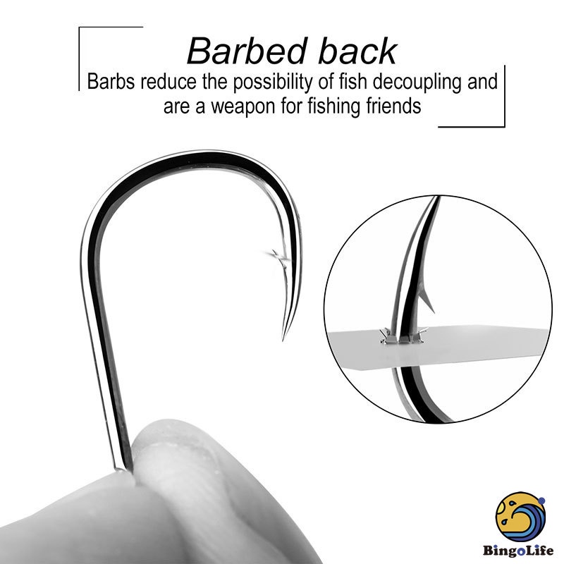 Bingolife 50PCS Iseni Fishing Hook Universal Hook Thép Carbon Cao Chống Ăn Mòn Móc Cong Xử Lý Móc Câu Tôm Móc Biển