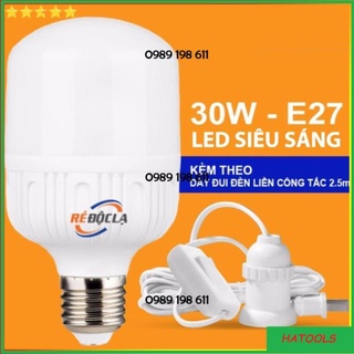 Đèn Led Buld Trụ 30W ánh sáng Trắng kèm dây có đui đèn và công tắc - Đèn led siêu sáng Đsg