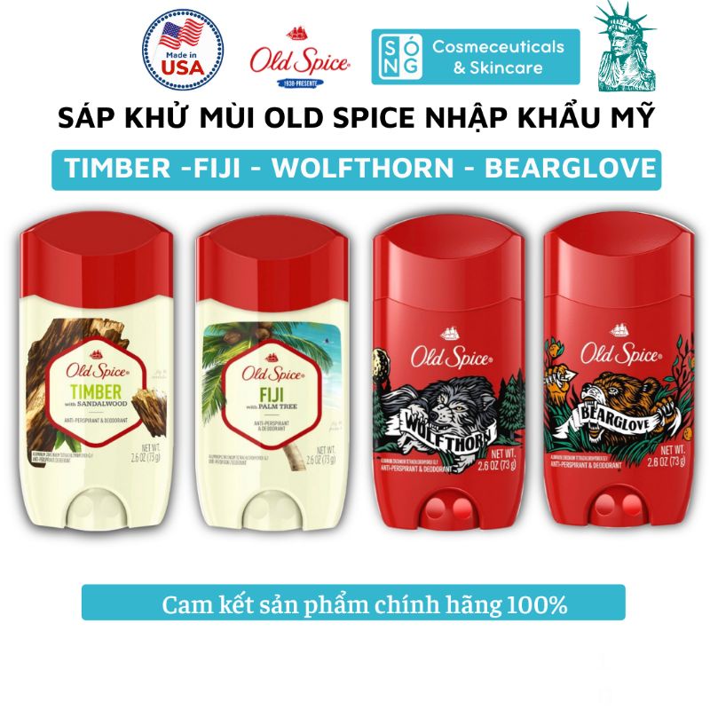 [AUTH] Sáp Khử Mùi Old Spice Timber | Fiji | Wolfthorn | Bearglove 73g