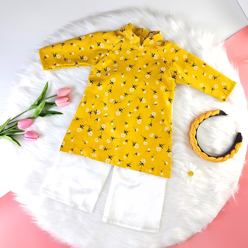 Áo dài cách tân cho bé 💥CAO CẤP 💥 áo dài cách tân nhung tăm hoa nhí bé gái size từ 1 đến 7 tuổi siêu xinh