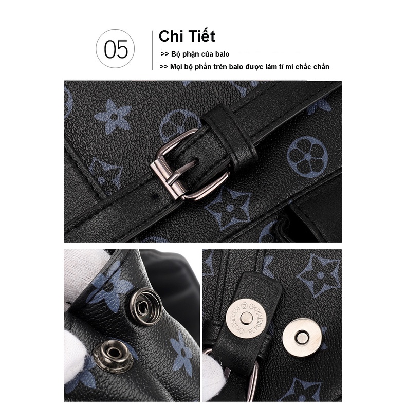 Balo da nam nữ đi học Ulzzang RIKY cặp đi học lv da pu đựng laptop 15.6 inh phong cách thể thao hàn quốc không thấm nước