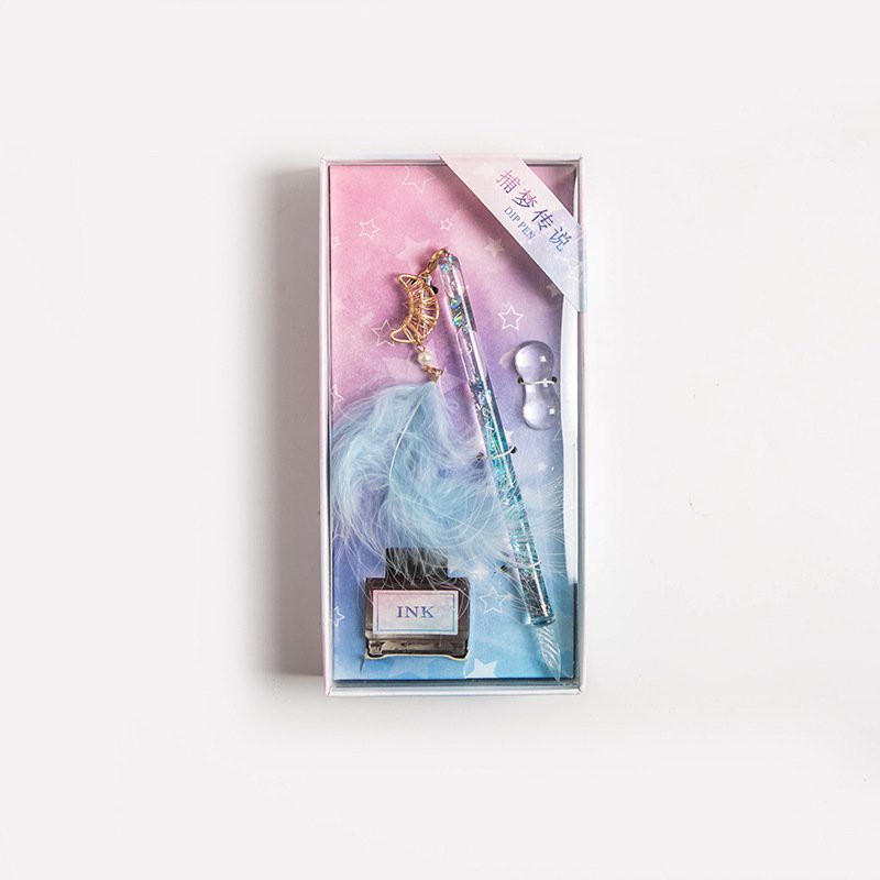 Bút thủy tinh HOA KHÔ GẮN LÔNG VŨ dụng cụ học tiếng Trung bút cổ trang Trung Quốc tập luyện viết chữ Hán