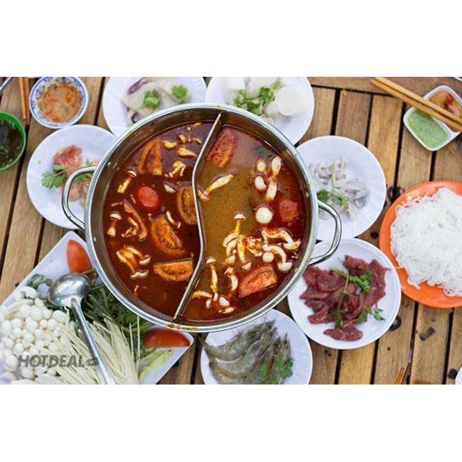 [Thánh lẩu Sanfulu] Nồi lẩu inox 2 ngăn 2 vị Hotpot cỡ lớn 30 cm