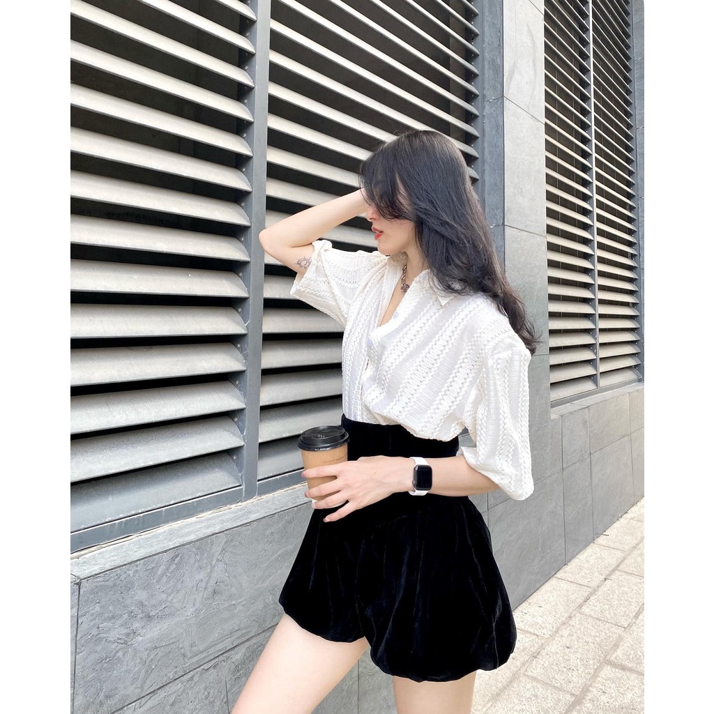 Áo Sơ Mi Ren Trắng dáng Basic Thanh lịch dành cho nữ form rộng Đủ SIZE