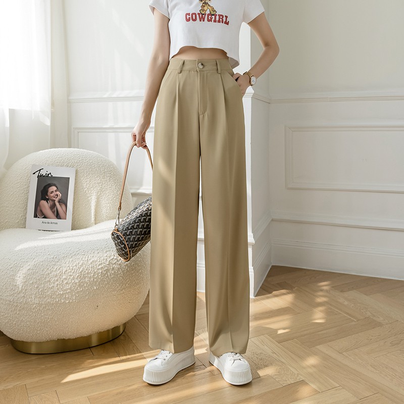 Ảnh thực tế + video + ba tiêu chuẩn Xuân Hè 2021 Phiên bản Hàn Quốc mới của suit ống rộng, quần tây thông thường cạp cao gầy OL | BigBuy360 - bigbuy360.vn