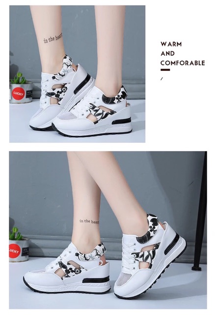 Giầy thể thao nữ độn đế 7,5 phân thêu hoa