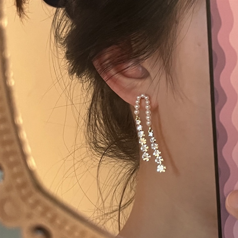 Khuyên Tai Tua Rua Dài Đính Ngọc Trai Zircon Sang Trọng Phong Cách Pháp 2022