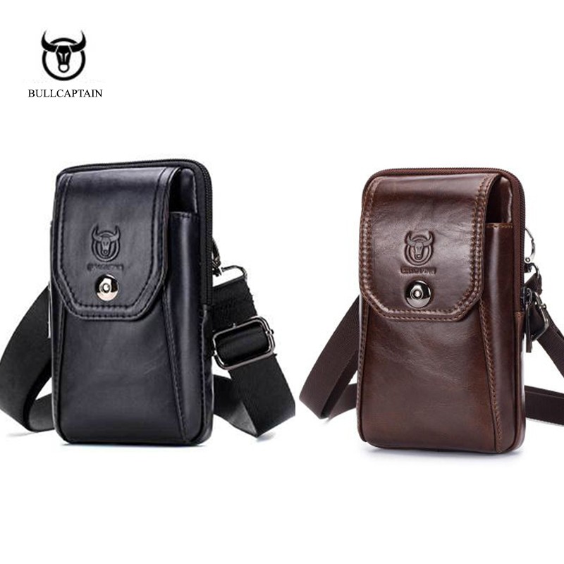 Túi đeo hông, túi đeo thắt lưng  đựng điện thoại DA BÒ THẬT Màu Nâu có dây để đeo chéo - Bullcaptain T15 | BigBuy360 - bigbuy360.vn