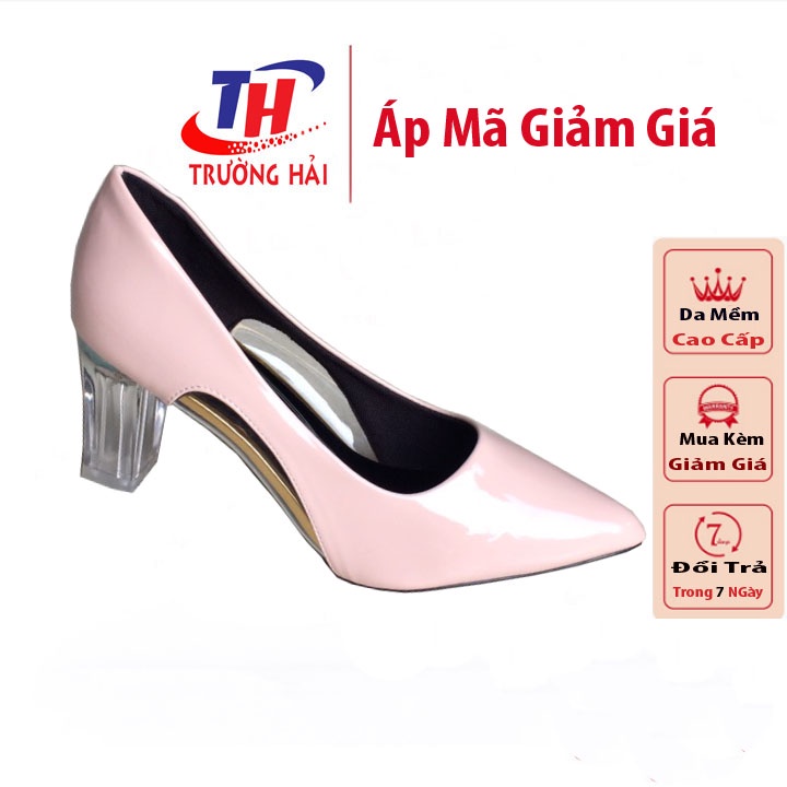 Giày cao gót Nữ cao 7cm Trường Hải Da Bóng Màu Hồng đế Mika Trong CG0120