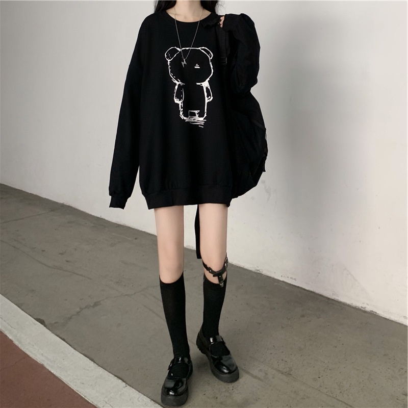 NRVP Áo hoodie tay dài dáng rộng phong cách hàn quốc cho nữ