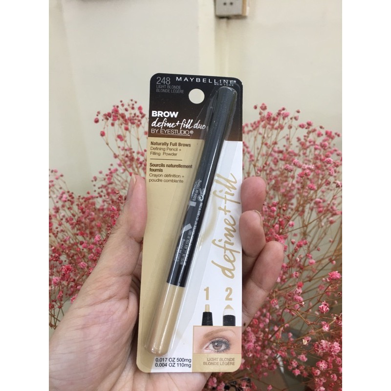 Chì kẻ chân mày 2 đầu Maybelline Brow define + fill duo (nâu sáng)