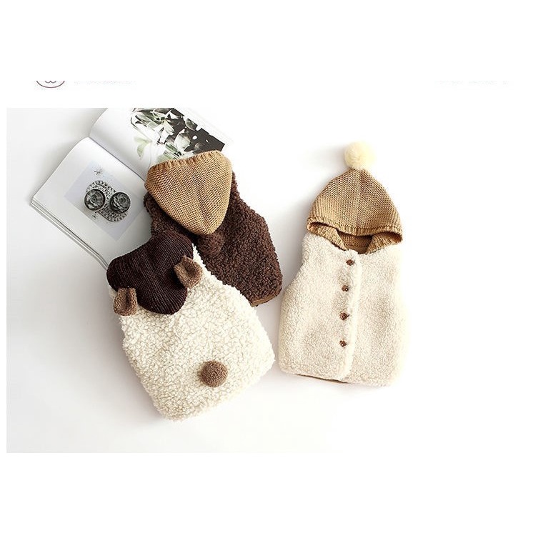 Áo gile cho bé, gile lông cừu cao cấp, áo len trẻ em có mũ