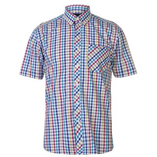 [100% Cotton - Sale] Áo sơ mi nam Pierre Cardin Coloured Gingham Short Sleeve (Royal/Red/Yellw - Size EU )
