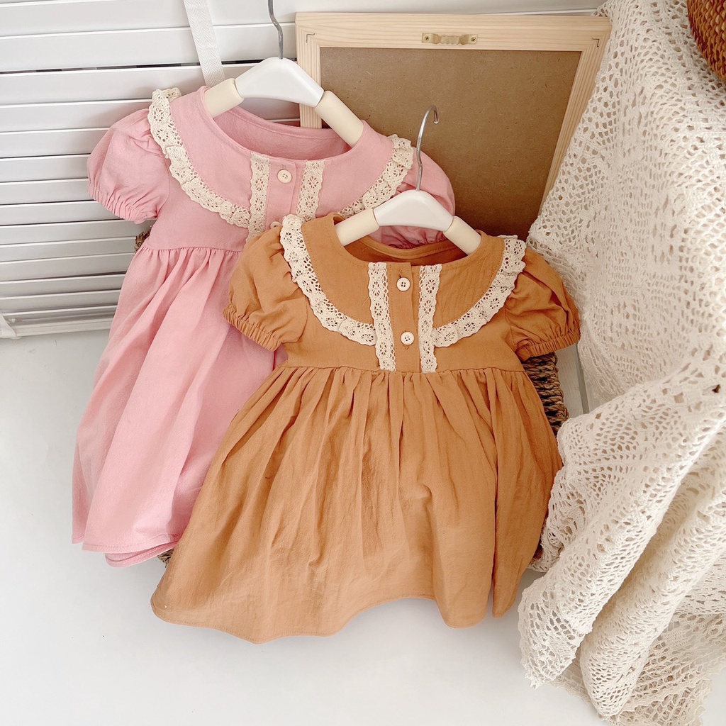 VÁY HÈ CỘC TAY VIỀN NGỰC REN CHO BÉ GÁI 1-6 TUỔI- CHẤT THÔ HÀN MỀM