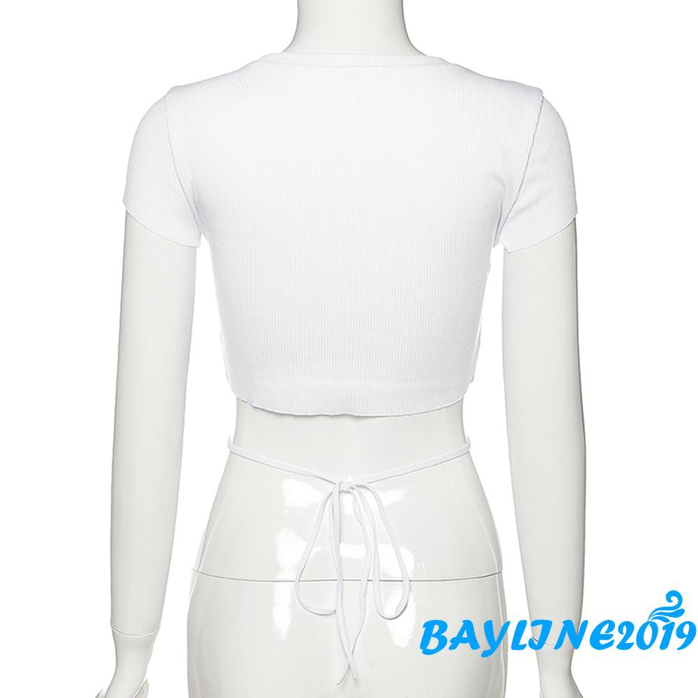 Áo Croptop Tay Ngắn Màu Trơn Quyến Rũ Cho Nữ