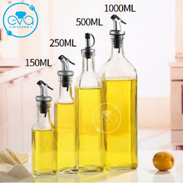 Set 2 Chai Thuỷ Tinh Vuông Rót Gia Vị Rót Dầu OiL Can 1000 ML