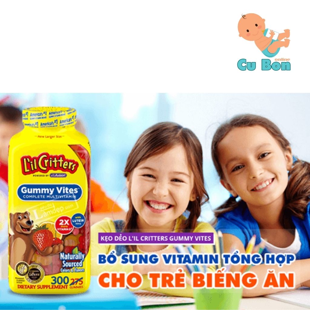 Kẹo dẻo bổ sung Vitamin L’il Critters Gummy Vites Complete Multivitamin 300 viên của Mỹ giúp bé phát triển toàn diện